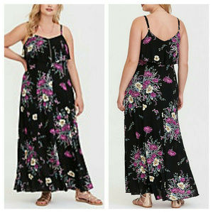 Torrid Maxi Dress Black Floral Fluted 1X